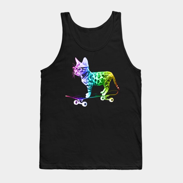 Rainbow Skateboard Cat Tank Top by robotface